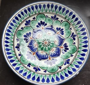 Plato de exhibición de cerámica pintado a mano español Fajulaza de colección cuenco 13" azul verde - Imagen 1 de 8