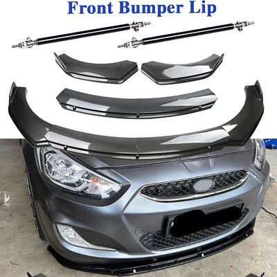 For Hyundai Accent Carbon Fiber Style Front Bumper Lip Spoiler+Strut Rods Kit - Image 1 of 4