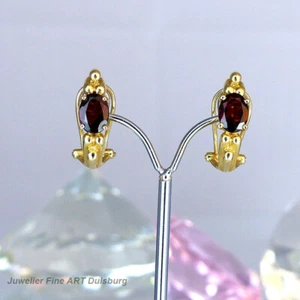 Pendientes En 585 Oro Amarillo Con 2 Granates Piedra Preciosa - Imagen 1 de 10