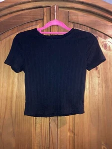 Primark Women’s XS Black Ribbed Baby Tee Crop Top T Shirt - Picture 1 of 3