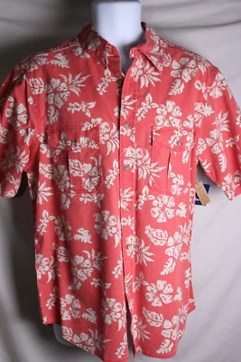 MENS BASIC EDITIONS ORANGE COTTON SHORT SLEEVES HAWAIIAN SHIRT SMALL NWT  - Image 1 of 2