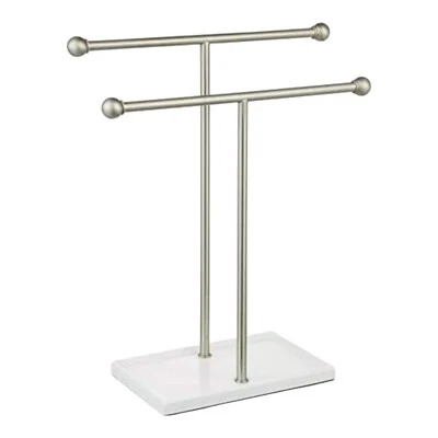 AMAZONBASICS Hand Towel Rail For Countertop Double T Jewellery Stand Tree Chrome & White