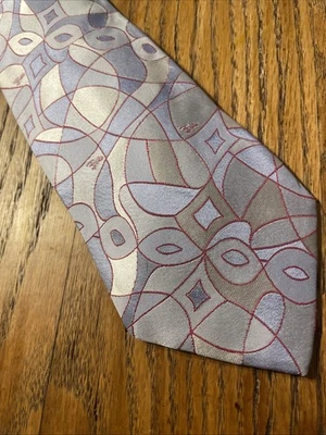 EUC Emilio Pucci 抽象编织丝绸领带男式设计师领带意大利制造 — 第 1/4 张图片