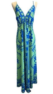 NWT Cupshe Tropical Floral Blue & Green Plunging Vneck Maxi Dress Size Large - Picture 1 of 12