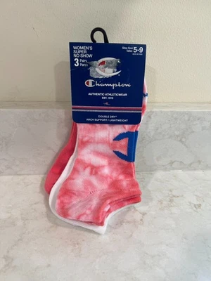 Meias femininas Champion no-show logotipo bordado 3 pares rosa e branco tamanho 5-9 - Imagem 1 de 4