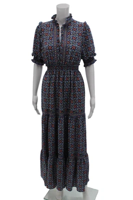 Maxi Vestido Max Studio Mujer Floral Abstracto Manga Corta Azul Talla S Foto 1 de 4