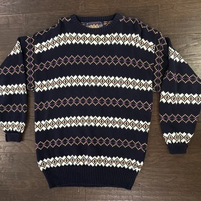 Vintage CHAPS Ralph Lauren Tribal Nordic Striped Sweater 90s Made In USA L - Image 1 of 4