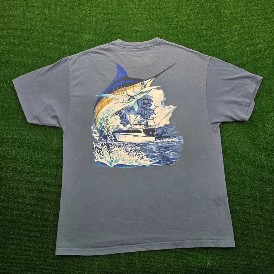 Camiseta Guy Harvey Para Hombre XL Azul Bolsillo Pesca Marlín Gráfico Estampado Informal 2006 Foto 1 de 4