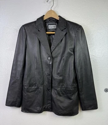 Blazer CLIO 100 % Cuero Mujer Talla S Negro Oficina Informal Chaqueta Carrera Hipster Foto 1 de 4