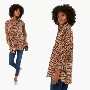 Tuckernuck NEW Zebra Willow Brown Collared 3/4 Sleeve Relaxed Fit Blouse Size M - Picture 1 of 10