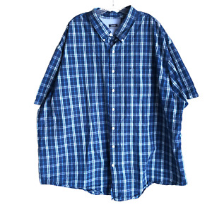 IZOD Men's Shirt Size 4XL Blue Plaid Short Sleeve Button Down 100% Cotton