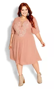 City Chic Goddess Embroidered Dress Soft Rose Pink Women's Size S/16 - Picture 1 of 9