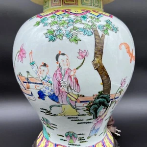 Vtg Chinese Porcelain Ginger Jar Table Lamp - Hand Painted Geisha Scene 30" Tall - Picture 1 of 17