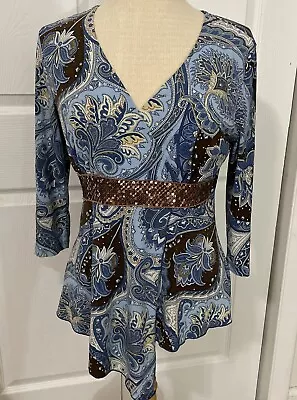 Blusa Blusa túnica cachemira azul insecto moda de colección, lentejuelas medianas para mujer Y2K Foto 1 de 4