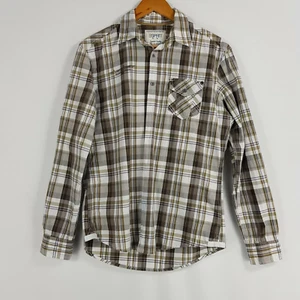 Esprit Mens Size S Checked Long Sleeve Shirt Brown White 100% Cotton Urban Fit - Picture 1 of 11