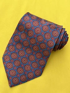 Authentic YSL YVES SAINT LAURENT Wheel Flower Design On Blue Silk Necktie Tie - Picture 1 of 11