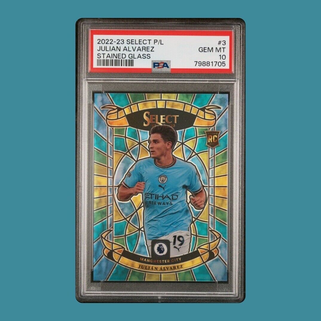 2022-23 Panini Select EPL Julian Alvarez Stained Glass PSA 10