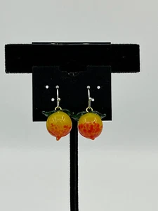 Pendientes colgantes de plata de ley con fruta de melocotón 3D de vidrio murano - Imagen 1 de 1