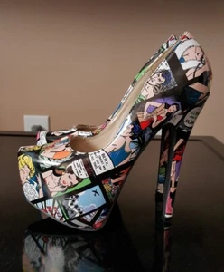 Bumper Brand Womens Comic Book Print High Heel Stiletto Pumps Shoes Sz 8.5 US - Picture 1 of 12
