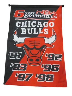 Chicago Bulls Cloth Wall Hanging Flag Banner NBA Champions 91 92 93 96 97 98 - Image 1 of 4