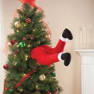 35cm Christmas Tree Large Bendy Stick Out Santa Legs Decoration Novelty Elf - Picture 1 of 3