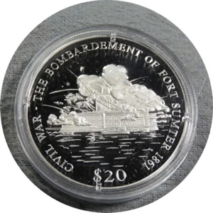elf Liberia 20 D 2000 Civil War Bombardment of Fort Sumter 1861 Silver - Picture 1 of 2