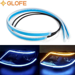 2x 30CM Amber Ice Blue Sequential Flexible LED DRL Turn Signal Strip Headlight - Picture 1 of 8