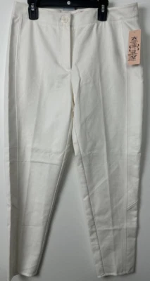 NEW Nanette Lepore 6 Designer White Cotton Blend Stretch Crop Pants $79 B13 - Image 1 of 4