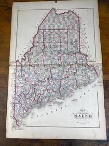 Mapa de color MAINE 1873 con condados de colores y bordeados de ciudades - Sanford y Everts - Imagen 1 de 19