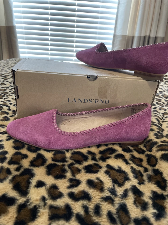 LANDS’ END Vanessa Whipstitch 野兰绒面革平底鞋女式美国 10M — 第 1/4 张图片