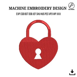 Heart Lock Machine Embroidery Design - Love Padlock, Romantic Keyhole Symbol - Picture 1 of 1