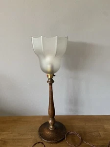 Antike Tischlampe Art Nouveau Jugendstil -Leuchte -Holz-Glas - Bild 1 von 11