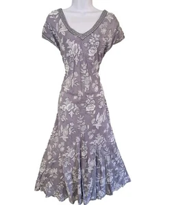 Womens East Artisan Anokhi Grey Hand Block Indian Cotton Ethnic Midi Dress 14. - Picture 1 of 10