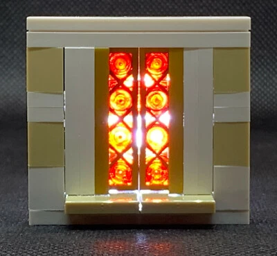 Lego Stained Glass Window Wall CustomTan/White  Gold Frame Red Glass - Image 1 of 3