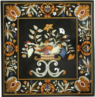 18" black Marble center Table Top Pietra Dura home decor inlay fine stone work - Image 1 of 4