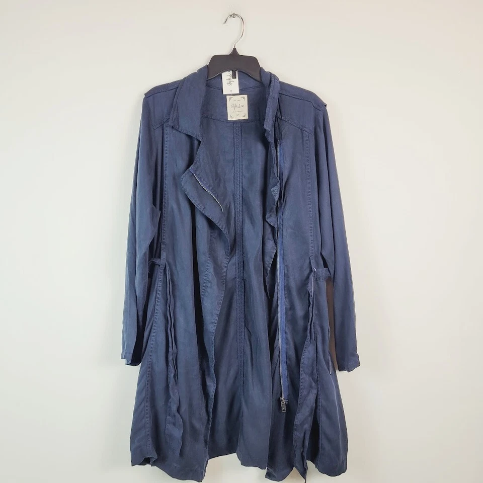 Style & Co Womens Plus 1X Industrial Blue Belted Trench Coat NWT Z37 - Image 1 of 4