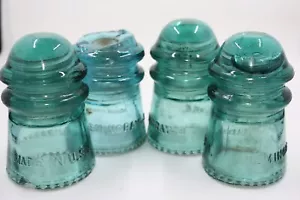 4pc Hemingray #9 Blue Green Aqua Glass Insulators - Picture 1 of 3