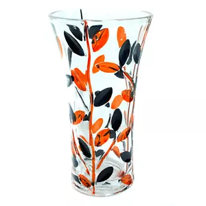 Murano Glass Vase Orange Black Flower Handmade 21cm High - Picture 1 of 8