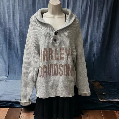 Harley Davidson свитер размер большой серый хлопок вязаный пуловер шаль воротник 1990-х - Изображение 1 из 4