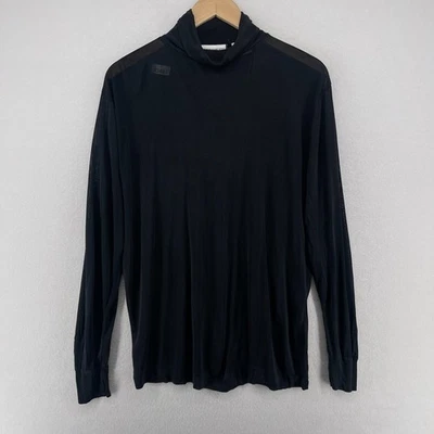 运动丝绸上衣女式 L 高领巴塞尔 100% 真丝长袖衬衫黑色 — 第 1/4 张图片