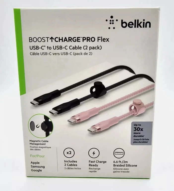 Belkin BoostCharge Pro Flex USB-C to USB-C Cable 2pk Black/Pink - NEW !!! - Image 1 of 1