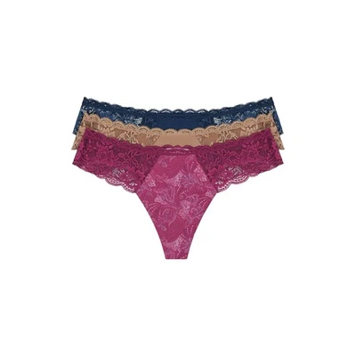 Joyspun Women's Microfiber Lace Thong Panties 3-Pack Size XXXL  (22)  Multicolor - Image 1 of 4