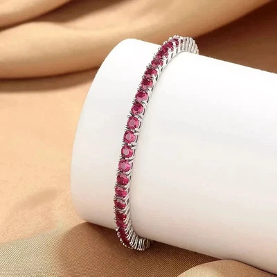 10Ct Round Cut Lab Created 4MM Pink Ruby Tennis Bracelet 14k White Gold Plated - Image 1 of 3