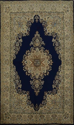 Navy Blue Living Room Area Rug 6x8 with Floral Medallion Classic Handmade Carpet - Image 1 of 4