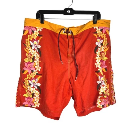 Tommy Bahama Bañador Hawaiano Naranja Amarillo Cordón Secado Rápido Pantalones Cortos Foto 1 de 4