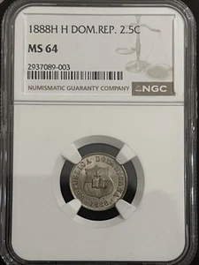 1888 HH NGC  MS64  Dominican Republic  2-1/2  Centavos. RARE HH Variety . - Picture 1 of 6