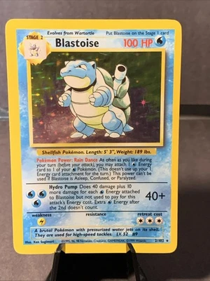 Pokemon TCG Blastoise #2/102 Base Set Unlimited Holo Rare Card WOTC Vintage - Image 1 of 2
