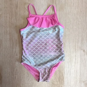Floatimini Pink Silver Metallic Ruffled Little Girl’s Mermaid Swimsuit - Picture 1 of 5