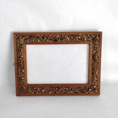 Vintage Rustic Mosaic Stone Wall Frame Wood Natural Stone Rectangular Image 6x9 - Image 1 of 4