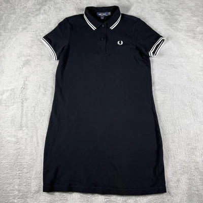Fred Perry Polo Shirt Dress Womens 6 Black Pique Twin Tipped Tennis Pickleball - Image 1 of 4